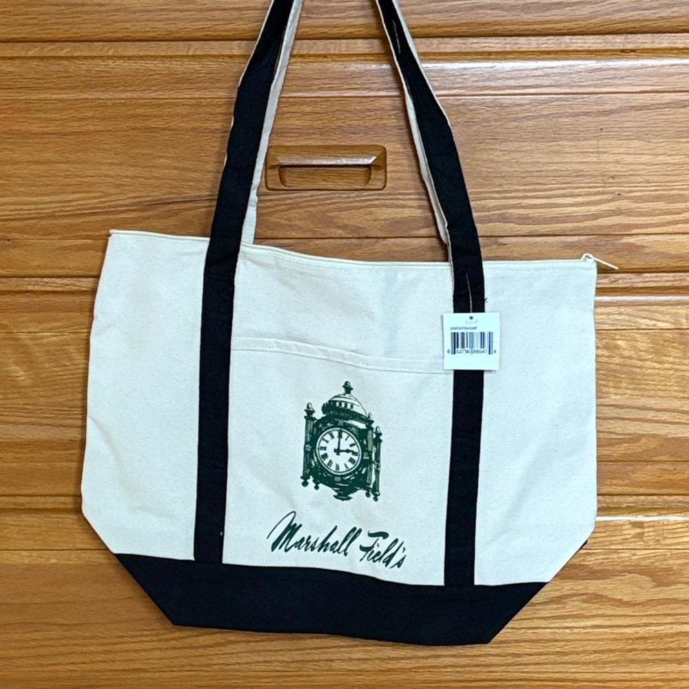 Marshall Field’s Large Canvas Zippered Tote Bag NWT